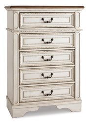 Realyn Twin Panel Bed with Mirrored Dresser and Chest in Chipped White - PKG006718