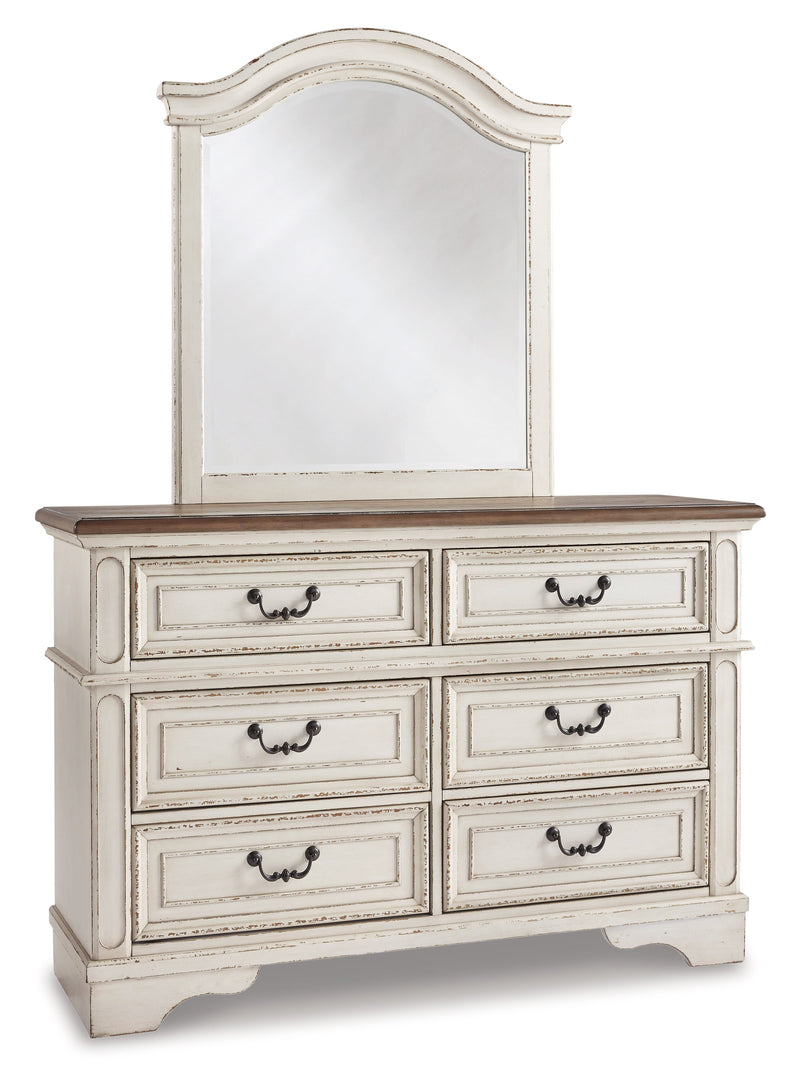 Realyn Twin Panel Bed with Mirrored Dresser, Chest and 2 Nightstands in Chipped White from Ashley - Luna Furniture