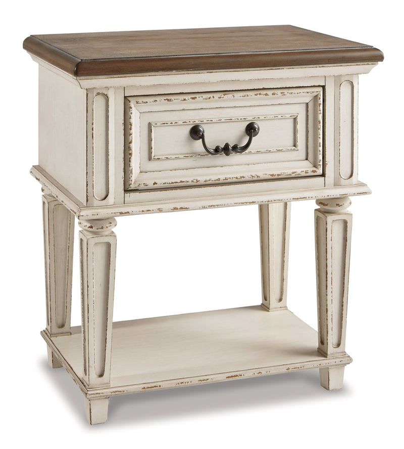 Realyn Twin Panel Bed with Mirrored Dresser, Chest and Nightstand in Chipped White from Ashley - Luna Furniture