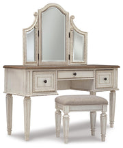 Realyn Twin Upholstered Panel Bed, Chest, Vanity and Nightstand - B743B99