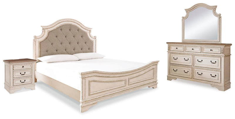 Realyn Two-tone California King Panel Bed, Dresser, Mirror and Nightstand - B743B31