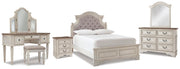 Realyn Two-tone Full Panel Bed, Dresser, Mirror, 3-Piece Vanity and Nightstand - B743B27