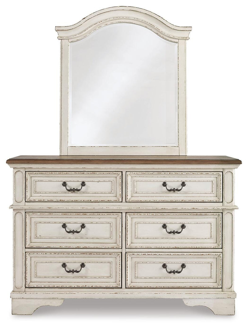 Realyn Two-tone Full Panel Bed, Dresser, Mirror, 3-Piece Vanity and Nightstand - B743B27
