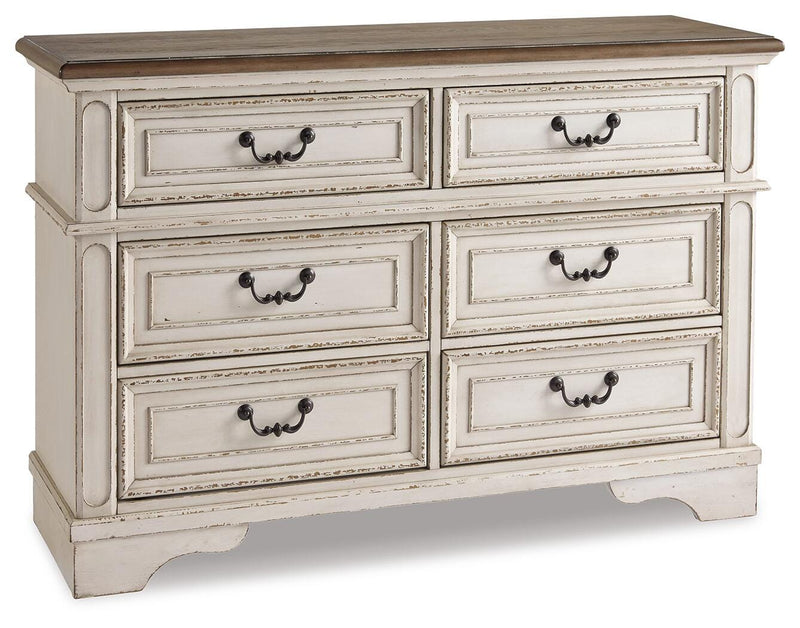 Realyn Two-tone Full Upholstered Panel Bed with Dresser - B743B34