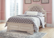 Realyn Two-tone Full Upholstered Panel Bed with Dresser - B743B34