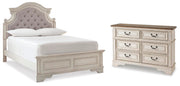 Realyn Two-tone Full Upholstered Panel Bed with Dresser - B743B34