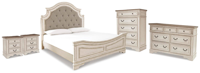 Realyn Two-tone King Panel Bed, Dresser, Chest and 2 Nightstands - B743B75