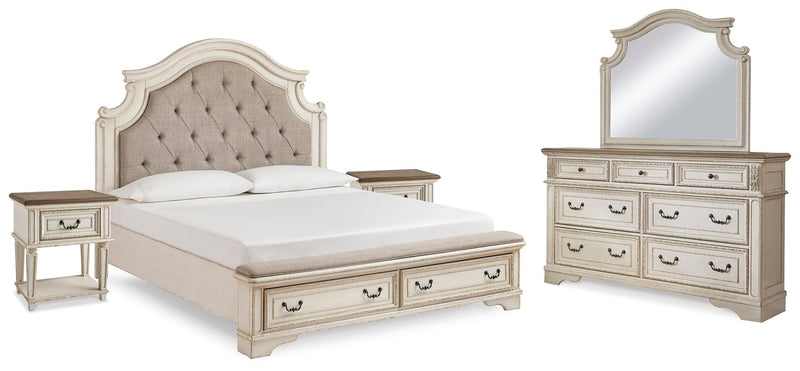 Realyn Two-tone King Panel Bed, Dresser, Mirror and 2 Nightstands - B743B64