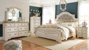 Realyn Two-tone King Panel Bed, Dresser, Mirror, Chest and 2 Nightstands - B743B48