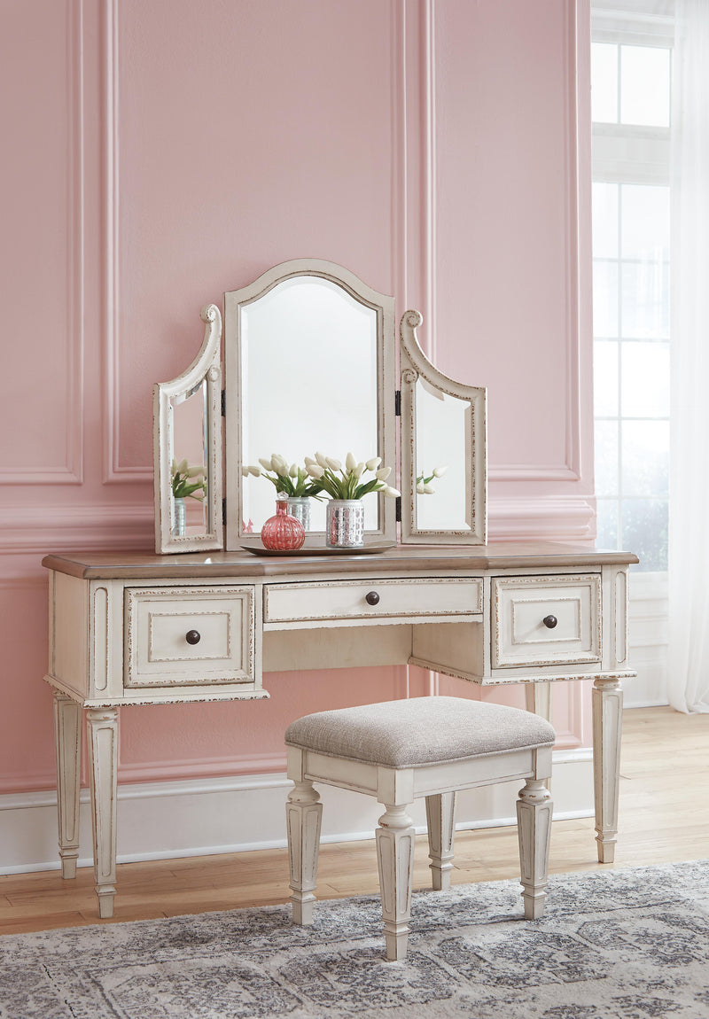 Realyn Two-tone King Panel Bed, Vanity, Chest and 2 Nightstands - B743B73