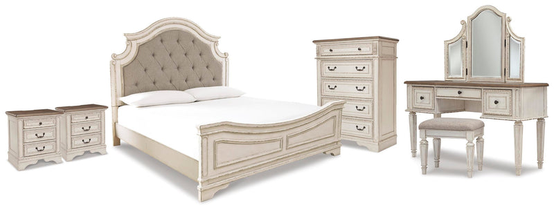 Realyn Two-tone King Panel Bed, Vanity, Chest and 2 Nightstands - B743B73