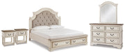 Realyn Two-tone King Panel Storage Bed, Dresser, Mirror and 2 Nightstands - B743B66