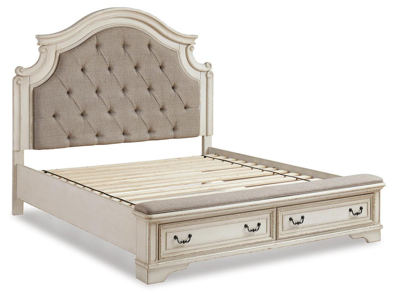 Realyn Two-tone King Panel Storage Bed, Dresser, Mirror and 2 Nightstands - B743B66