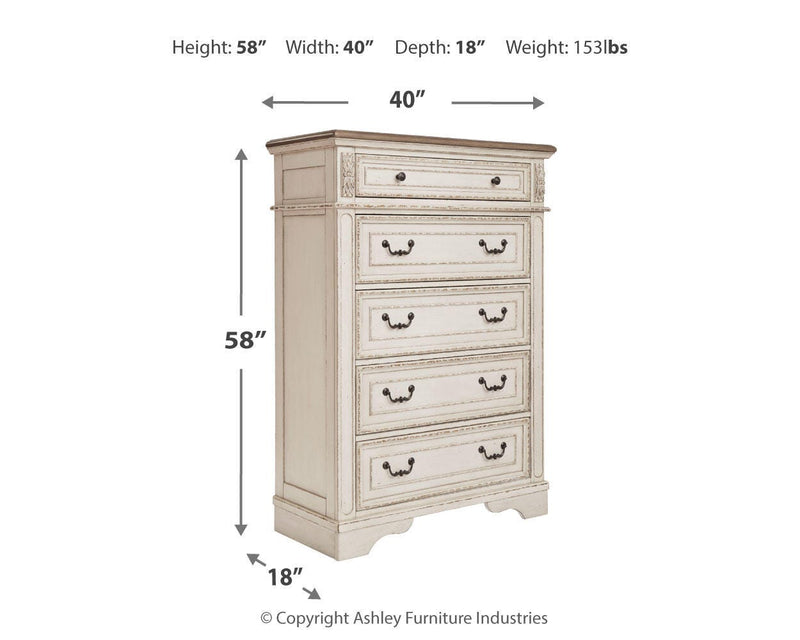 Realyn Two-tone King Storage Bed, Chest and 2 Nightstands - B743B50