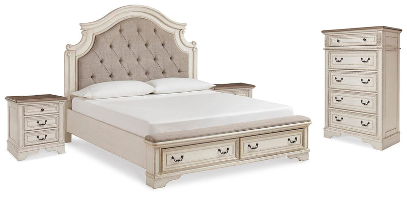 Realyn Two-tone King Storage Bed, Chest and 2 Nightstands - B743B50