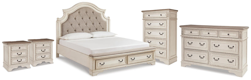 Realyn Two-tone King Storage Bed, Dresser, Chest and 2 Nightstands - B743B69