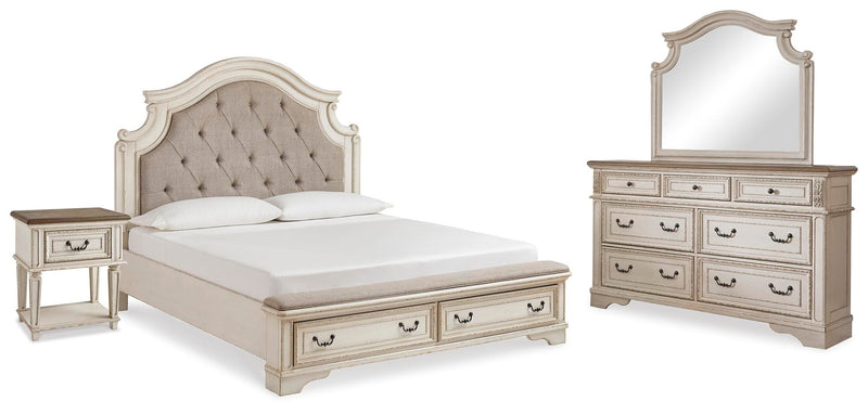 Realyn Two-tone King Storage Bed, Dresser, Mirror and Nightstand - B743B59