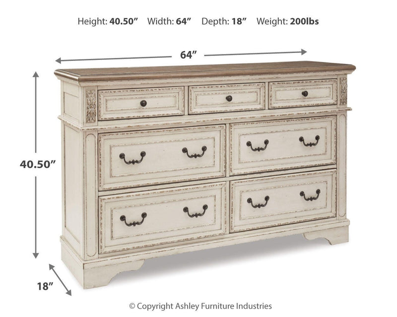 Realyn Two-tone King Upholstered Panel Bed, Dresser, Chest and Nightstand - B743B41