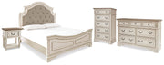 Realyn Two-tone King Upholstered Panel Bed, Dresser, Chest and Nightstand - B743B41