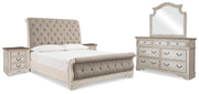 Realyn Two-tone King Upholstered Sleigh Bed, Dresser, Mirror and 2 Nightstands - B743B51