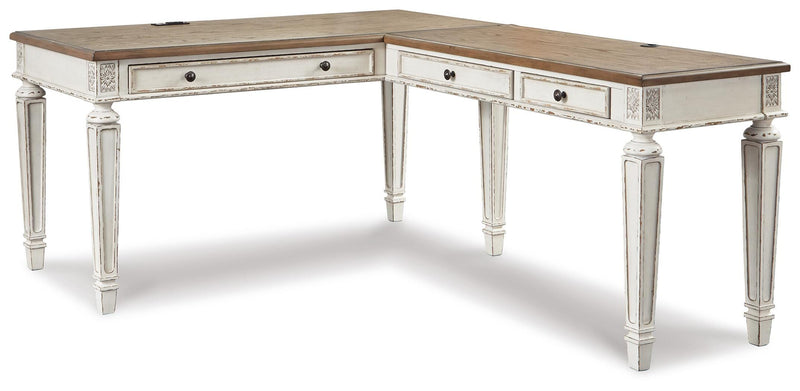 Realyn Two-tone Lift-top Desk, L-shaped Desk and 4 Bookcases - H743H4