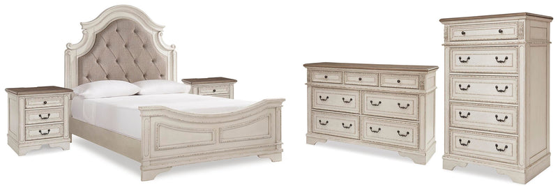 Realyn Two-tone Queen Panel Bed, Dresser, Chest and 2 Nightstands - B743B45