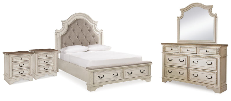 Realyn Two-tone Queen Panel Bed, Dresser, Mirror and 2 Nightstands - B743B83