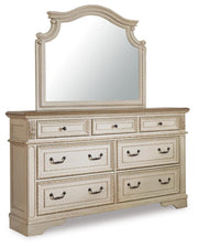 Realyn Two-tone Queen Panel Bed, Dresser, Mirror and Chest - B743B28
