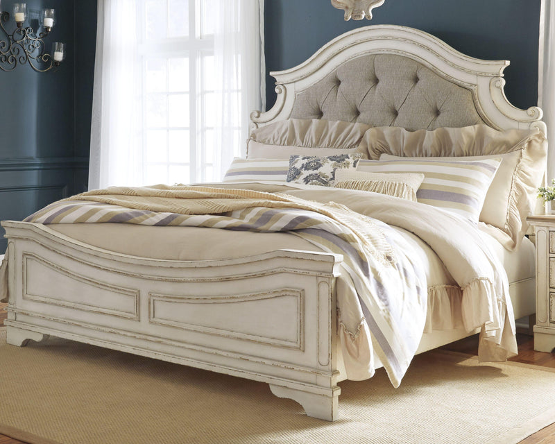 Realyn Two-tone Queen Panel Bed, Dresser, Mirror and Chest - B743B28