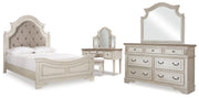 Realyn Two-tone Queen Panel Bed, Dresser, Mirror and Vanity - B743B86