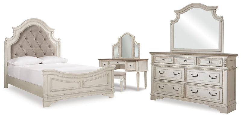 Realyn Two-tone Queen Panel Bed, Dresser, Mirror and Vanity - B743B86