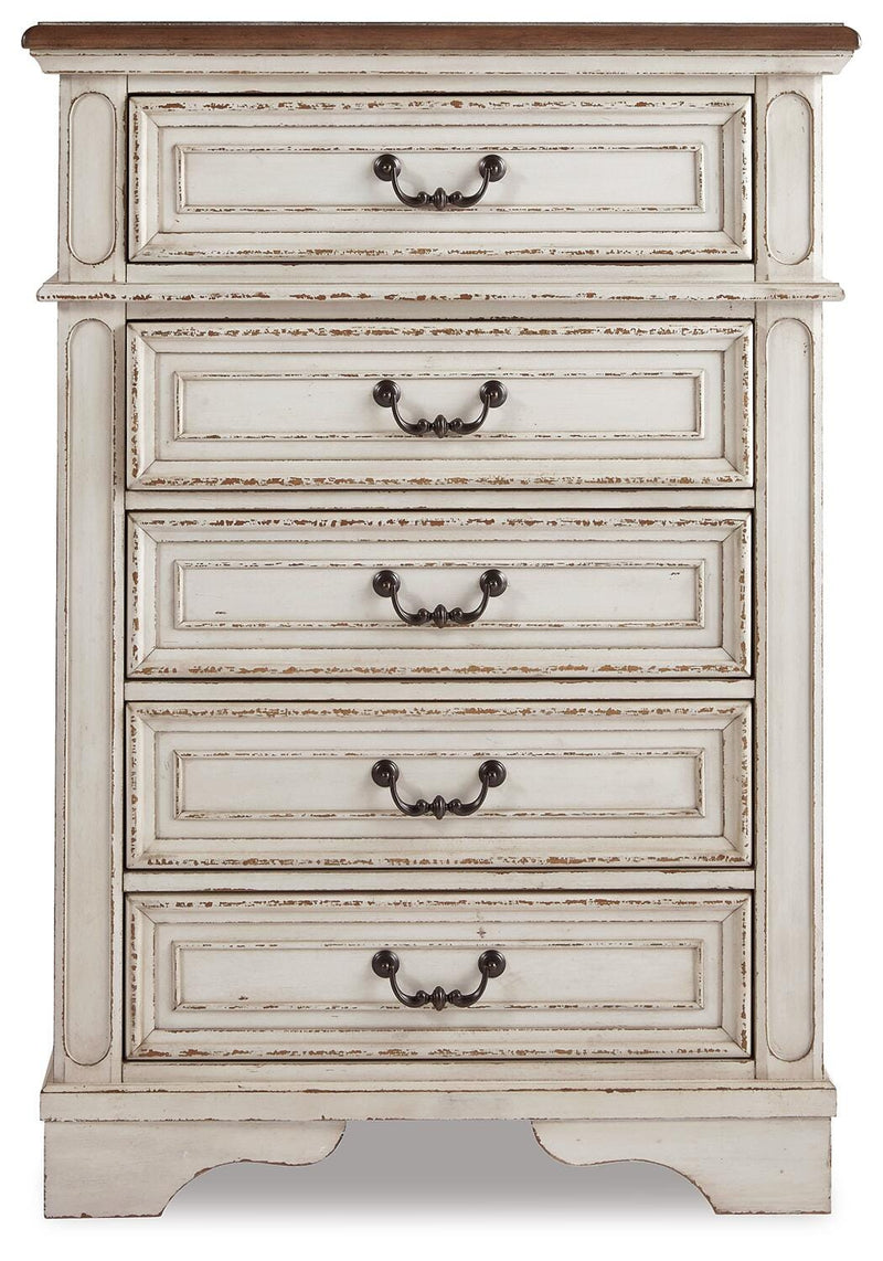 Realyn Two-tone Queen Panel Bed, Dresser, Mirror, Chest and Nightstand - B743B46