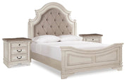Realyn Two-tone Queen Upholstered Panel Bed and 2 Nightstands - B743B55