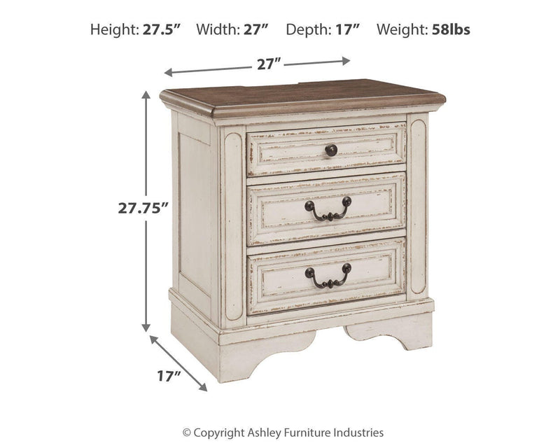 Realyn Two-tone Queen Upholstered Panel Bed and 2 Nightstands - B743B55