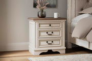 Realyn Two-tone Queen Upholstered Panel Bed and 2 Nightstands - B743B55