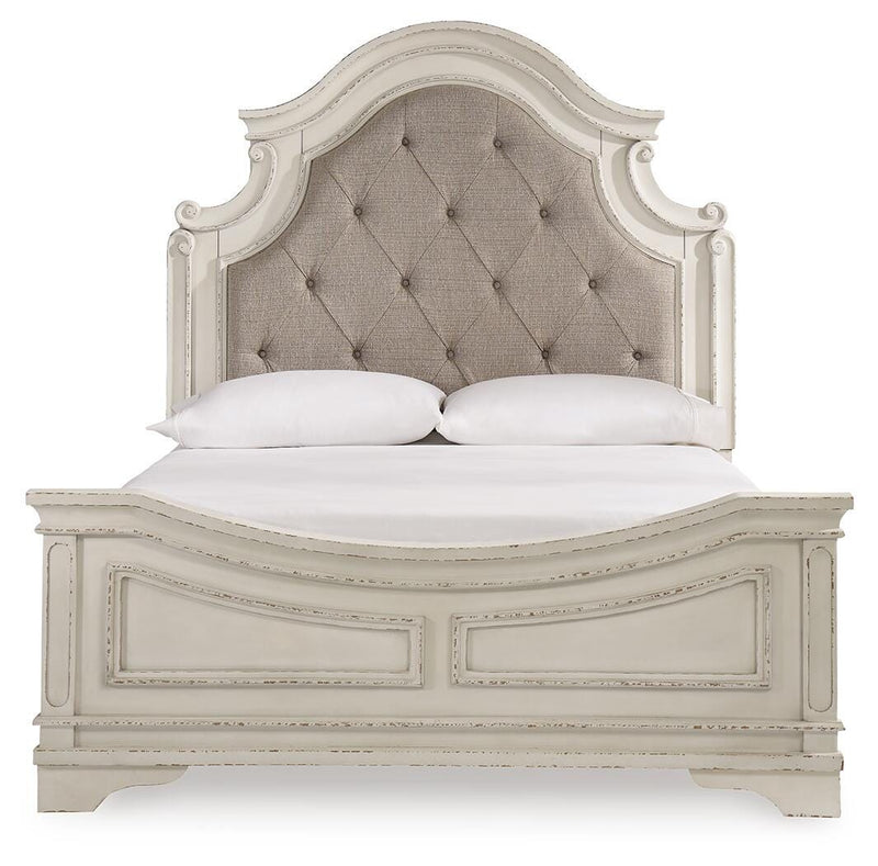 Realyn Two-tone Queen Upholstered Panel Bed and 2 Nightstands - B743B55