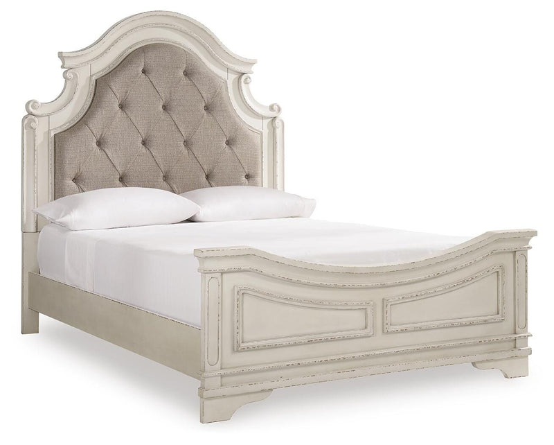 Realyn Two-tone Queen Upholstered Panel Bed and Chest - B743B54