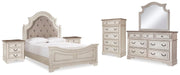 Realyn Two-tone Queen Upholstered Panel Bed, Dresser, Mirror, Chest and 2 Nightstands - B743B61