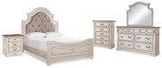 Realyn Two-tone Queen Upholstered Panel Bed, Dresser, Mirror, Chest and Nightstand - B743B47