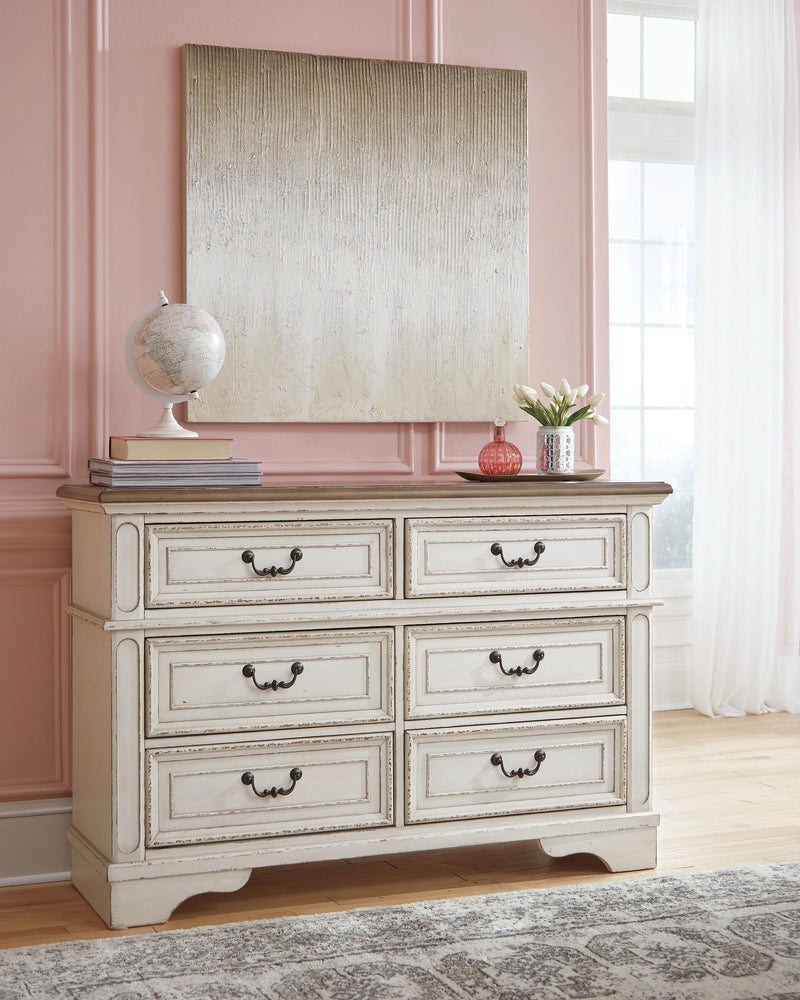 Realyn Two-tone Queen Upholstered Panel Bed with Storage, Dresser and Nightstand - B743B57