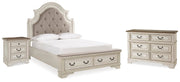 Realyn Two-tone Queen Upholstered Panel Bed with Storage, Dresser and Nightstand - B743B57