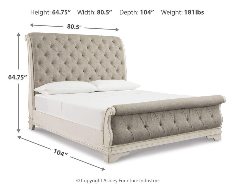 Realyn Two-tone Queen Upholstered Sleigh Bed and Chest - B743B29
