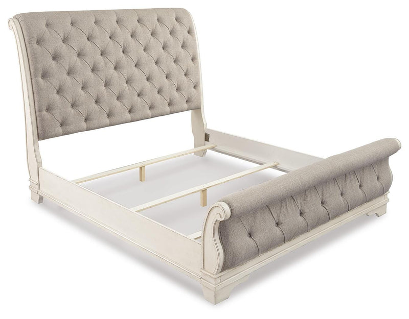 Realyn Two-tone Queen Upholstered Sleigh Bed and Chest - B743B29