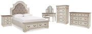 Realyn Two-tone Queen Upholstery Panel Bed, Dresser, Chest, Nightstand, and Vanity Set - B743B35