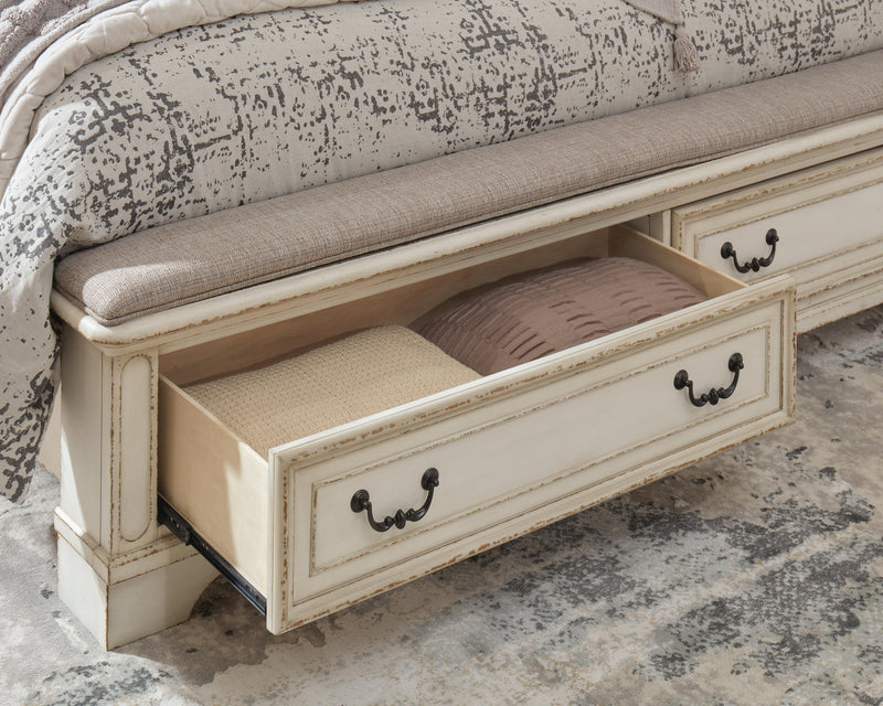 Realyn Two-tone Queen Upholstery Panel Bed, Dresser, Chest, Nightstand, and Vanity Set - B743B35