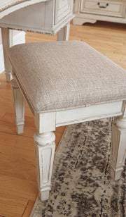 Realyn Two-tone Queen Upholstery Panel Bed, Dresser, Chest, Nightstand, and Vanity Set - B743B35
