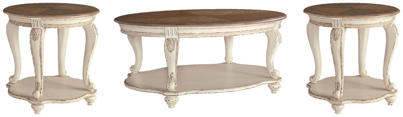 Realyn White/Brown Coffee Table and 2 End Tables - T743T1