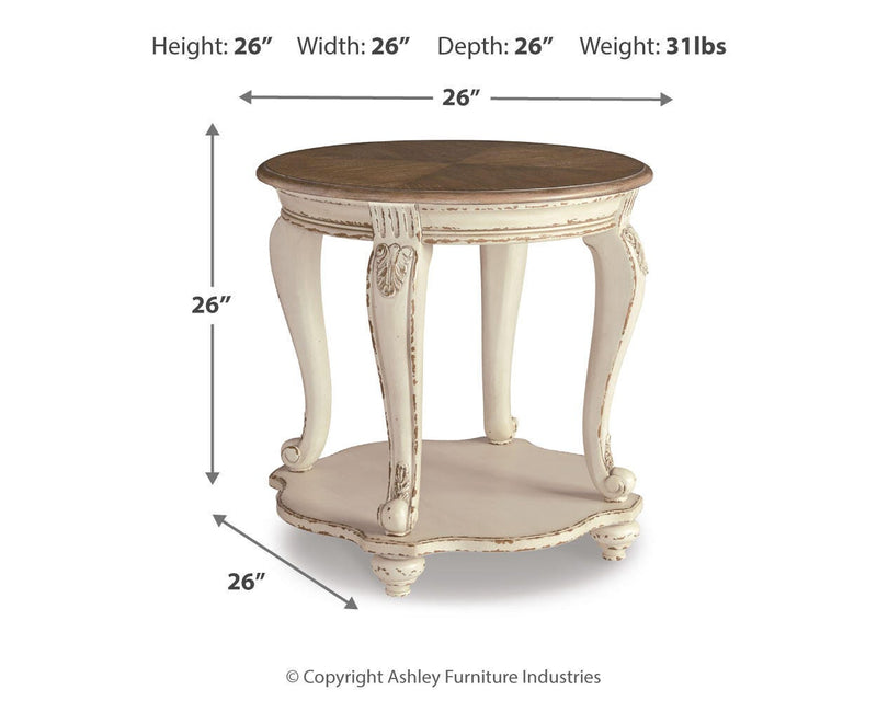 Realyn White/Brown Coffee Table and 2 End Tables - T743T1