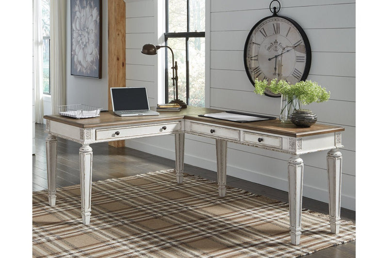 Realyn White/Brown 2 - Piece Home Office Desk - Gate FurnitureOffice Desk