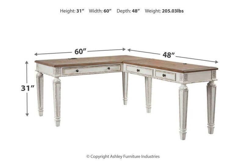 Realyn White/Brown 2 - Piece Home Office Desk - Gate FurnitureOffice Desk